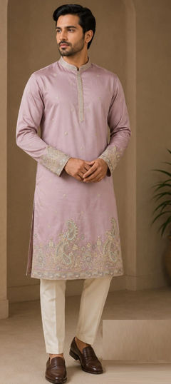 Pink and Majenta color Kurta Pyjamas in Art Silk fabric with Embroidered work