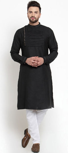 Black and Grey color Kurta Pyjamas in Blended Cotton fabric with Thread work