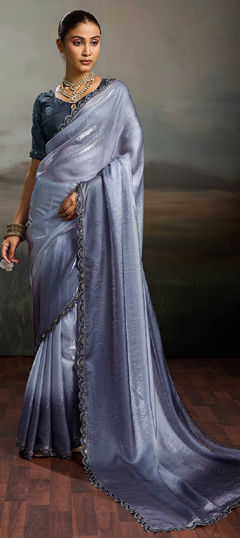 Black and Grey color Saree in Satin fabric with Embroidered work