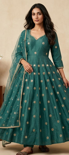 Blue color Salwar Kameez in Shimmer fabric with Embroidered, Sequence, Thread work