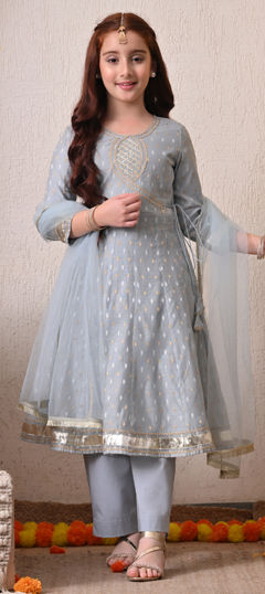 Black and Grey color Kids Salwar in Blended fabric with Gota Patti, Lace work