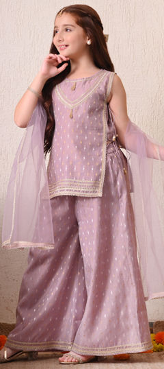 Purple and Violet color Kids Salwar in Blended fabric with Embroidered, Lace work