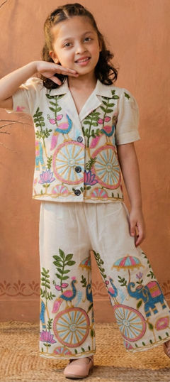 White and Off White color Girls Top with Bottom in Cotton Flex fabric with Embroidered work