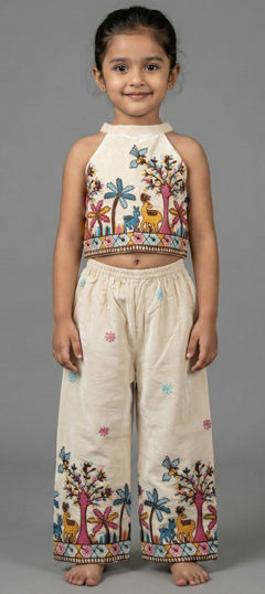White and Off White color Girls Top with Bottom in Cotton Flex fabric with Embroidered work