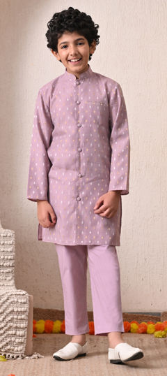Purple and Violet color Boys Kurta Pyjama in Cotton fabric with Weaving work