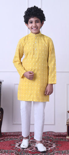 Yellow color Boys Kurta Pyjama in Cotton fabric with Weaving work