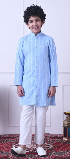 Blue color Boys Kurta Pyjama in Cotton fabric with Printed work