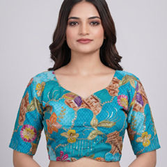 Blue color Blouse in Viscose fabric with Printed, Sequence work
