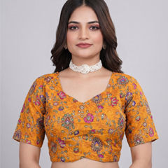 Yellow color Blouse in Viscose fabric with Embroidered, Printed work