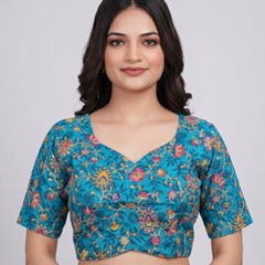 Blue color Blouse in Viscose fabric with Embroidered, Printed work