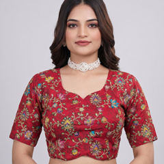 Red and Maroon color Blouse in Viscose fabric with Embroidered, Printed work