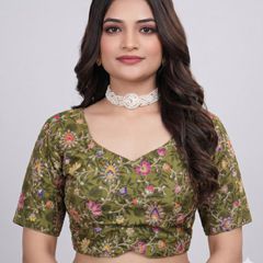 Green color Blouse in Viscose fabric with Embroidered, Printed work