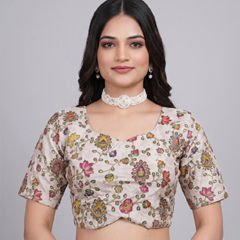 White and Off White color Blouse in Viscose fabric with Embroidered, Printed work