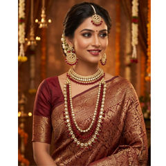 Gold Rodium Polish Red and Maroon color Necklace in Metal Alloy studded with Austrian diamond