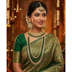 Gold Rodium Polish Green color Necklace in Metal Alloy studded with Austrian diamond