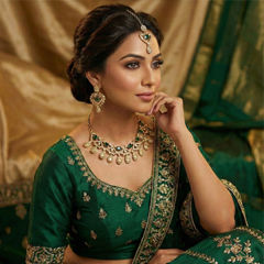 Gold Rodium Polish Green color Necklace in Metal Alloy studded with Austrian diamond