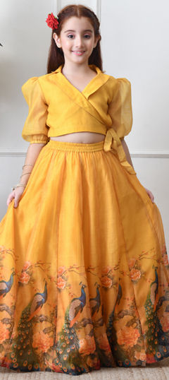 Yellow color Kids Lehenga in Blended fabric with Floral, Printed work