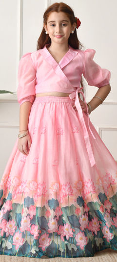 Pink and Majenta color Kids Lehenga in Blended fabric with Floral, Printed work