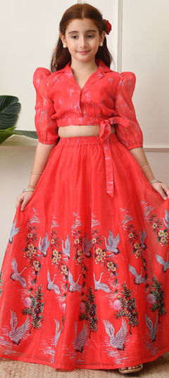 Red and Maroon color Kids Lehenga in Blended fabric with Floral, Printed work