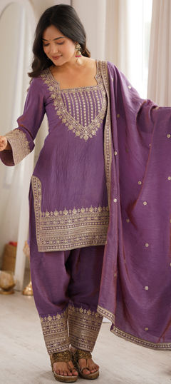 Pink and Majenta color Salwar Kameez in Silk fabric with Embroidered, Sequence, Thread, Zari work