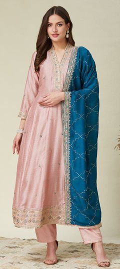 Pink and Majenta color Salwar Kameez in Silk fabric with Embroidered, Sequence, Thread, Zari work