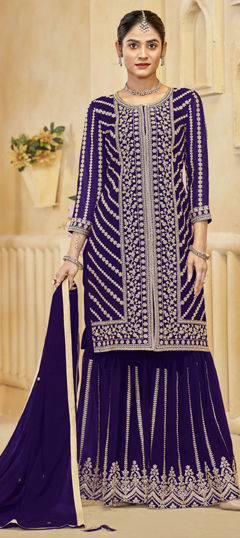 Purple and Violet color Salwar Kameez in Georgette fabric with Embroidered, Sequence work