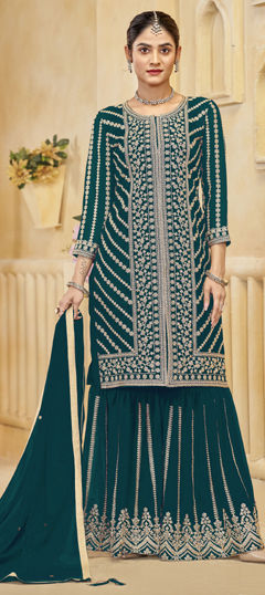 Green color Salwar Kameez in Georgette fabric with Embroidered, Sequence work