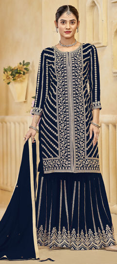 Blue color Salwar Kameez in Georgette fabric with Embroidered, Sequence work