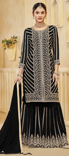 Black and Grey color Salwar Kameez in Georgette fabric with Embroidered, Sequence work