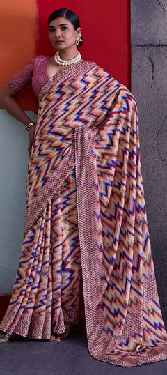 Pink and Majenta color Saree in Cotton, Crepe Silk fabric with Printed work