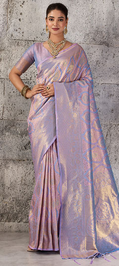 Purple and Violet color Saree in Blended fabric with Weaving, Zari work