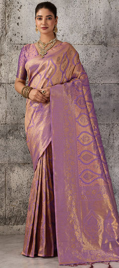 Purple and Violet color Saree in Blended fabric with Weaving, Zari work