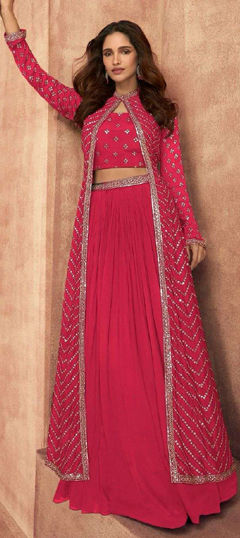Pink and Majenta color Long Lehenga Choli in Chinon Silk fabric with Embroidered, Sequence work