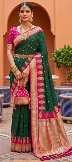 Green color Saree in Silk fabric with Weaving, Zari work
