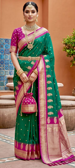 Green color Saree in Silk fabric with Weaving, Zari work