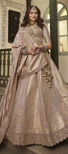 Purple and Violet color Lehenga in Silk fabric with Embroidered, Sequence, Stone work