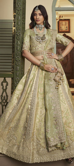 Green color Lehenga in Silk fabric with Embroidered, Sequence, Stone work