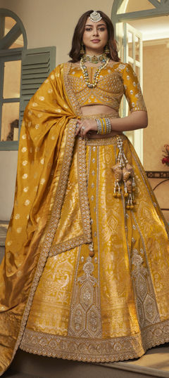 Yellow color Lehenga in Silk fabric with Embroidered, Sequence, Stone work