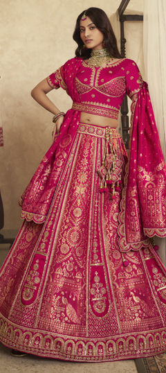 Pink and Majenta color Lehenga in Silk fabric with Embroidered, Sequence, Stone work