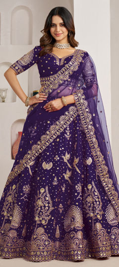 Purple and Violet color Lehenga in Silk fabric with Embroidered, Sequence, Stone, Zari work