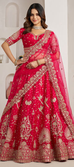 Pink and Majenta color Lehenga in Silk fabric with Embroidered, Sequence, Stone, Zari work