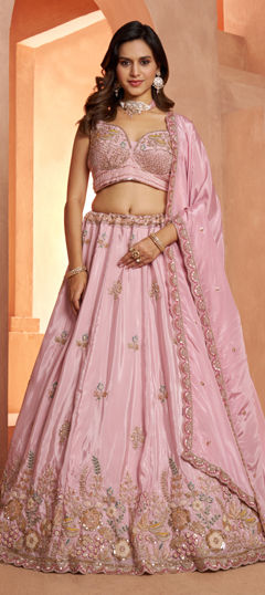 Pink and Majenta color Lehenga in Silk fabric with Cut Dana, Embroidered, Sequence, Thread work