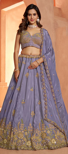 Purple and Violet color Lehenga in Silk fabric with Cut Dana, Embroidered, Sequence, Thread work