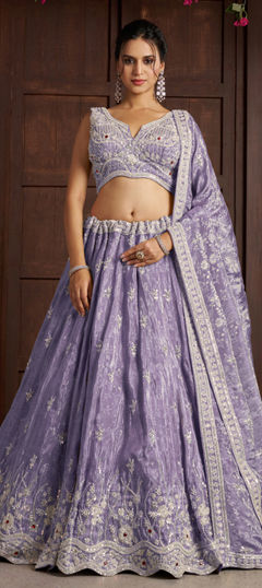Purple and Violet color Lehenga in Tissue fabric with Embroidered, Sequence work