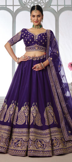 Purple and Violet color Lehenga in Silk fabric with Bugle Beads, Embroidered, Moti, Stone, Zari work