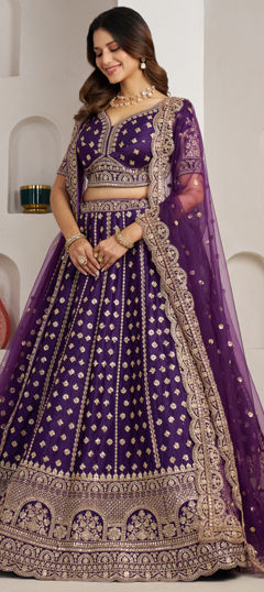 Purple and Violet color Lehenga in Silk fabric with Embroidered, Sequence work