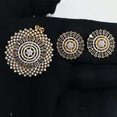 Gold Rodium Polish Gold color Pendant in Brass studded with Austrian diamond