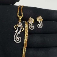Gold Rodium Polish Gold color Pendant in Brass studded with Austrian diamond