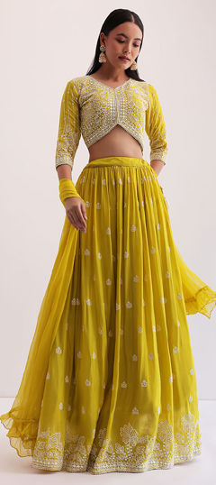 Yellow color Lehenga in Faux Georgette fabric with Embroidered, Sequence work