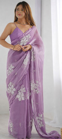 Purple and Violet color Saree in Organza Silk fabric with Embroidered, Sequence work